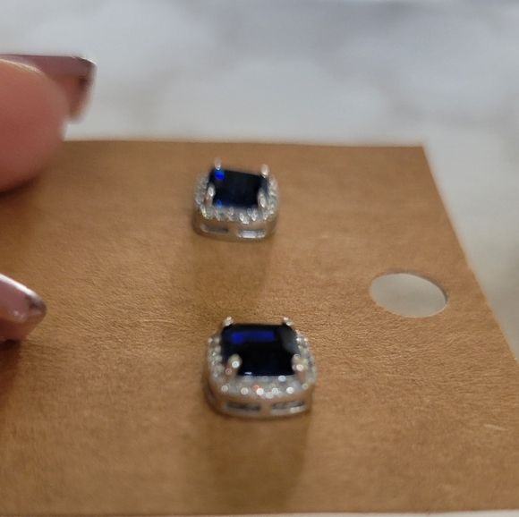 Costume Sapphire & Diamond Studs - Picture 5 of 6